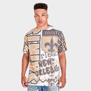 Mitchell And Ness Men&apos;s New Orleans Saints NFL Jumbotron T-Shirt in White/Beige/Black Size Large 100% Cotton/Jersey - 5805212