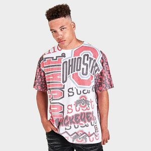 Mitchell And Ness Men&apos;s Ohio State Buckeyes College Jumbotron T-Shirt in Red/White/White Size Medium 100% Cotton/Jersey - 5804066
