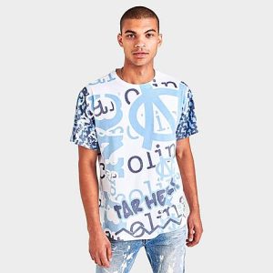 Mitchell And Ness Men&apos;s North Carolina Tar Heels College Jumbotron T-Shirt in Blue/White/White Size Medium 100% Cotton/Jersey - 5804076