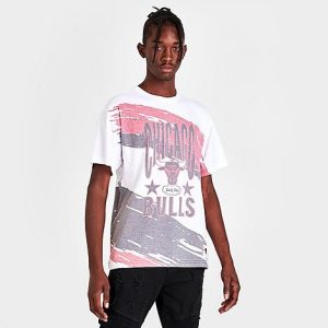 Mitchell And Ness Men&apos;s NBA Paintbrush Chicago Bulls Sublimated Graphic T-Shirt in White/White Size 2XL Cotton - 5835895
