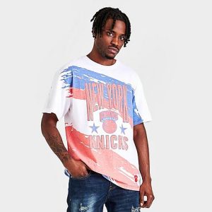 Mitchell And Ness Men&apos;s NBA Paintbrush New York Knicks Sublimated Graphic T-Shirt in White/Orange/White Size 2XL Cotton - 5835890