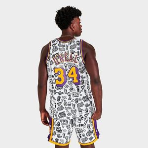 Mitchell And Ness Men&apos;s Los Angeles Lakers NBA Shaquille O&apos;Neal Swingman Jersey in White/White Size 2XL Knit/Jersey - 5804334