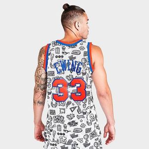 Mitchell And Ness Men&apos;s New York Knicks NBA Patrick Ewing Doodle Swingman 1991-92 Jersey in White/White Size 2XL Knit/Jersey - 5804343