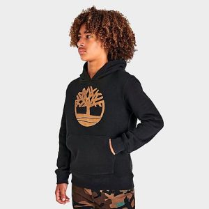 Timberland Boys&apos; Smith Pullover Hoodie in Black/Black Size Small Cotton - 5883982