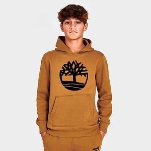 Timberland Boys&apos; Smith Pullover Hoodie in Orange/Wheat Size XL Cotton - 5883993