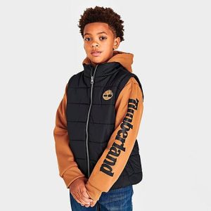 Timberland Boys&apos; Full-Zip Hooded Hybrid Jacket in Black/Black Size Large - 5883996