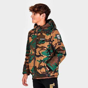 Timberland Kids&apos; Camo Puffer Jacket in Brown/Camo/Camo Size XL Polyester - 5887197