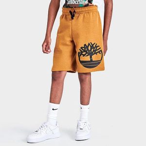 Timberland Boys&apos; Tree Logo Knit Shorts in Brown/Wheat Size Large Cotton/Knit - 5802316