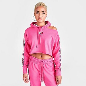 Tommy Hilfiger Women&apos;s Taped Logo Cropped Hoodie in Pink/Pink Size Small Cotton - 5845932