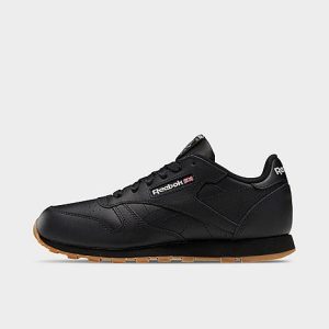 Reebok Big Kids&apos; Classic Leather Casual Shoes in Black/Black Size 5.0 - 2143267