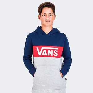 Vans Kids&apos; Colorblock Pullover Hoodie in Red/Blue/White/Grey/Dress Blues Size XL Cotton/Polyester/Fleece - 5851534