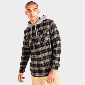Vans Men&apos;s Parkway Hooded Flannel Buttondown Shirt in Black/Beige/Black Size XL 100% Cotton/Flannel - 5808205