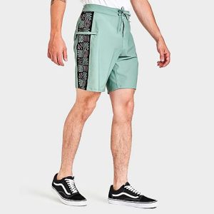 Vans Men&apos;s Sideline Swim Shorts in Green/Green Milieu Size 38 Polyester - 5810934