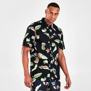 Vans Men&apos;s Lucid Floral Short-Sleeve Button-Down Shirt in Black/Black Size Medium 100% Cotton/Poplin - 5789549