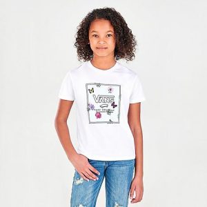 Vans Girls&apos; Butterfly Box T-Shirt in White/White Size XL 100% Cotton - 5802437