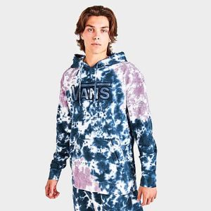 Vans Reverse Applique Logo Tie-Dye Pullover Hoodie in Blue/Elderberry Size XL Cotton/Polyester/Fleece - 5808270