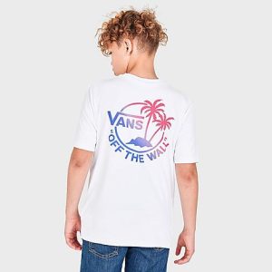 Vans Boys&apos; Dual Palm Sun T-Shirt in White/White Size XL 100% Cotton/Knit - 5802497