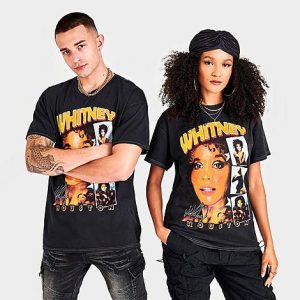 Graphic Tees Whitney Houston Washed Graphic T-Shirt in White/Black Size 2XL Cotton - 5884062