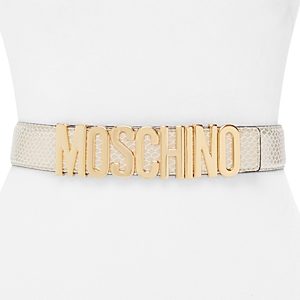 Moschino Women's Logo Buckle Snake Embossed Leather Belt- 4156842