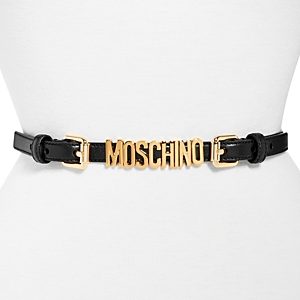 Moschino Women's Logo Double Buckle Chained Leather Belt- 4362927