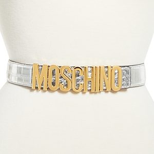 Moschino Women's Logo Buckle Snake Embossed Leather Belt- 4397319