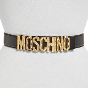 Moschino Women's Crystal Logo Leather Belt- 4493071