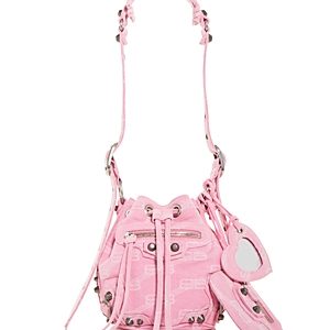 Balenciaga Le Cagole Xs Logo Print Denim Bucket Bag- 4772385