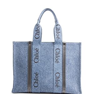 Chloe Woody Leather Trimmed Denim Large Tote Bag- 4633708