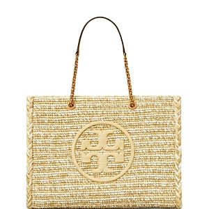 Tory Burch Ella Raffia Melange Chain Large Tote- 4785416