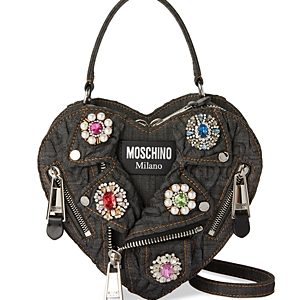 Moschino Embellished Denim Biker Heart Crossbody- 4753758