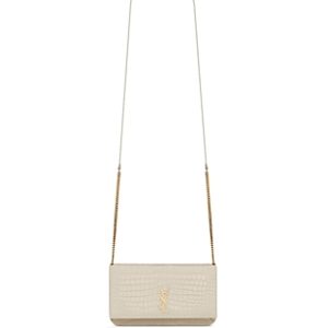 Saint Laurent Cassandre Phone Holder with Strap in Shiny Crocodile-Embossed Leather- 4926855