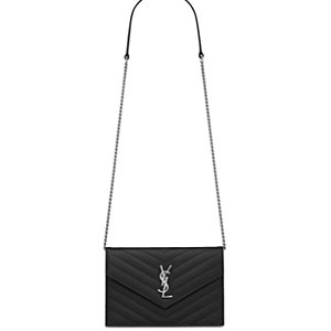 Saint Laurent Cassandre Matelasse Envelope Chain Wallet in Grain De Poudre Embossed Leather- 4926921