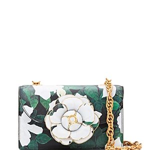 Oscar de la Renta Classic Tro Gardenia Print Leather Shoulder Bag- 4879461