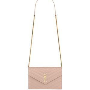 Saint Laurent Cassandre Matelasse Envelope Chain Wallet in Grain De Poudre Embossed Leather- 4937474