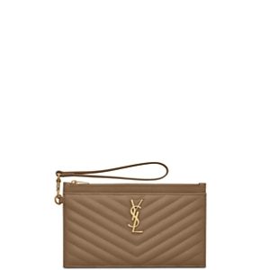 Saint Laurent Cassandre Matelasse Large Zipped Pouch in Grain De Poudre Embossed Leather- 4937472
