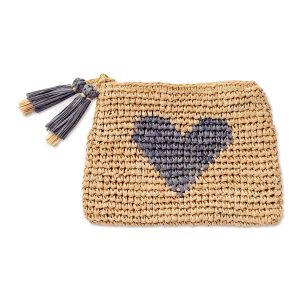 Heart Raffia Zip Pouch- sku183620537