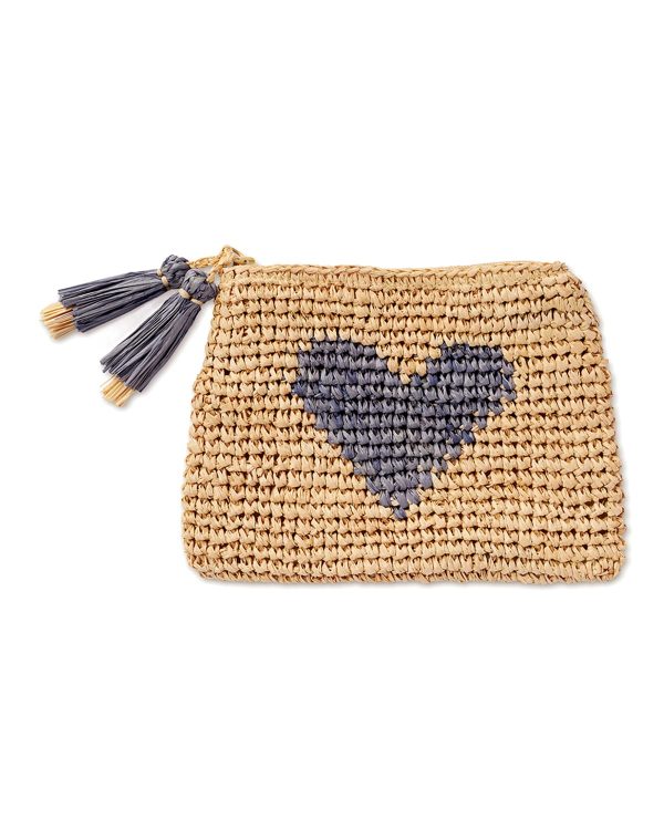 Heart Raffia Zip Pouch- sku183620537