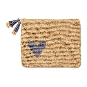 Heart Raffia Zip Pouch- sku183610069