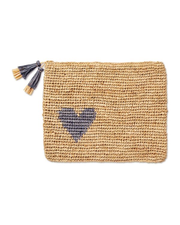 Heart Raffia Zip Pouch- sku183610069