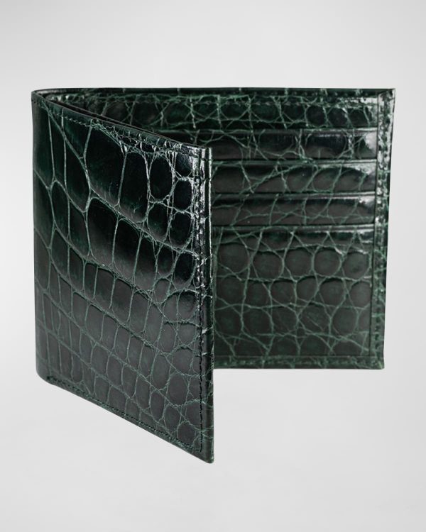 Slim Alligator Bi-Fold Monogram Wallet- sku200980131