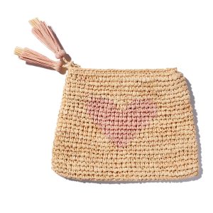 Heart Raffia Zip Pouch- sku218251088