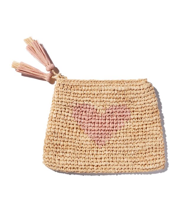 Heart Raffia Zip Pouch- sku218251088