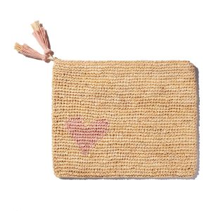 Heart Raffia Zip Pouch- sku218251010