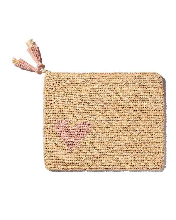 Heart Raffia Zip Pouch- sku218251010