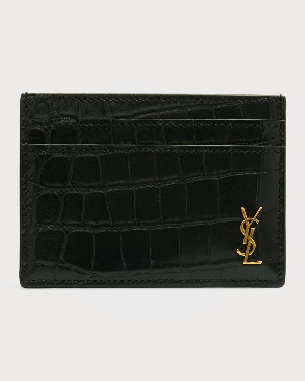 Men's YSL Monogram Croc-Embossed Card Case- sku190400284