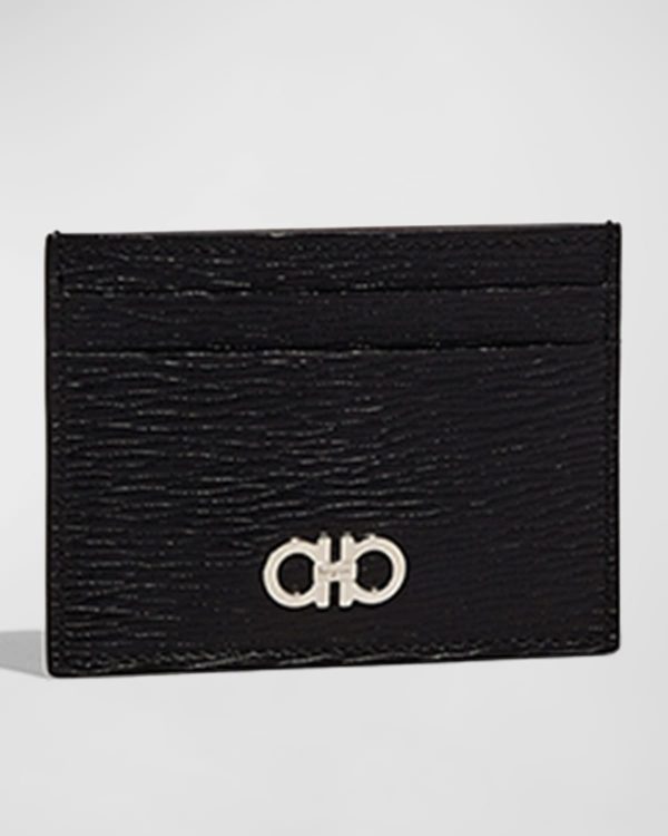 Men's Colorblock Leather Card Holder w/ Money Clip- sku209301434