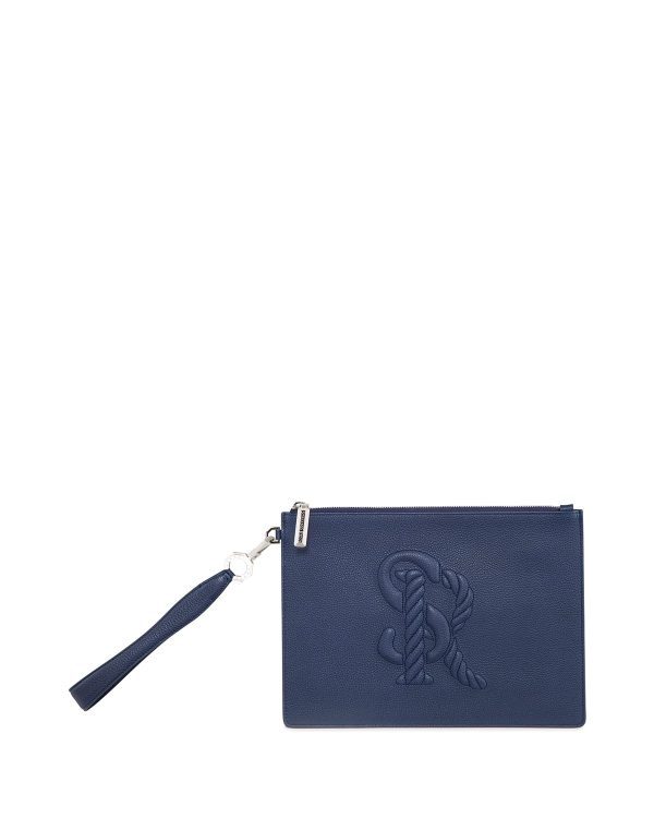 Men's Small Logo leather Zip Wallet, Blue- sku199671010