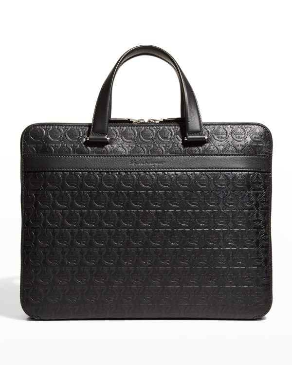 Men's Leather Gancini Business Briefcase- sku204991140