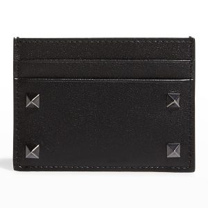 Men's Rockstud Leather Cardholder- sku205091286