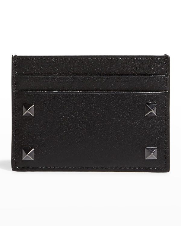 Men's Rockstud Leather Cardholder- sku205091286